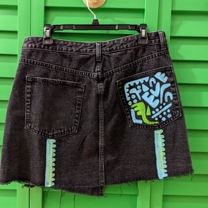 Hand painted Black jean skirt